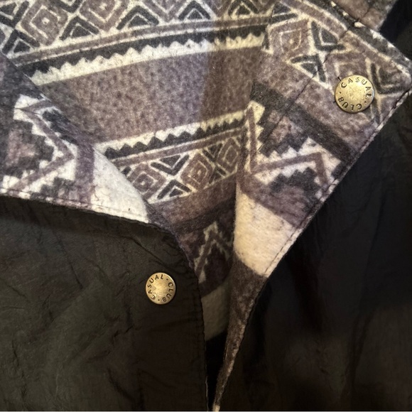 Vintage Black Reversible Jacket Windbreaker Coat Unisex Medium Aztec Fleece 90s - Picture 7 of 13